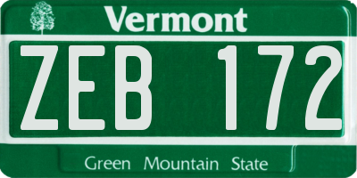 VT license plate ZEB172