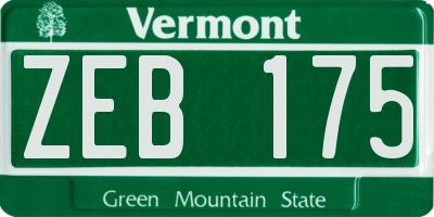 VT license plate ZEB175