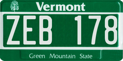 VT license plate ZEB178