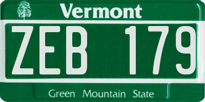 VT license plate ZEB179