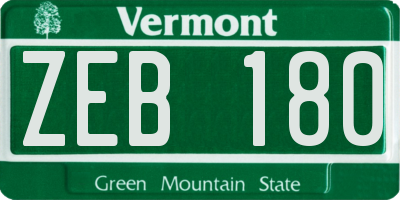 VT license plate ZEB180