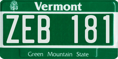 VT license plate ZEB181