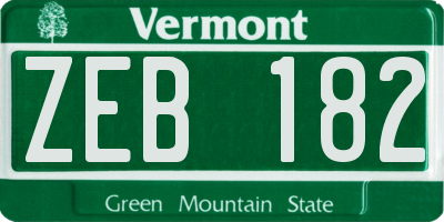 VT license plate ZEB182