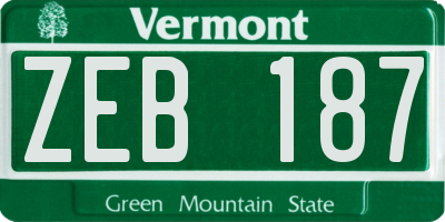 VT license plate ZEB187