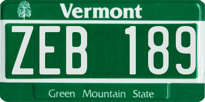 VT license plate ZEB189