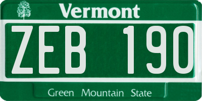 VT license plate ZEB190