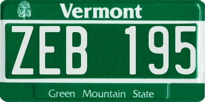VT license plate ZEB195