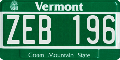 VT license plate ZEB196