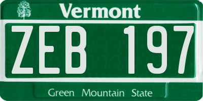 VT license plate ZEB197