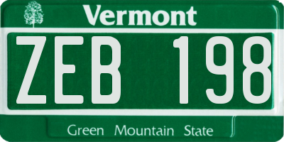 VT license plate ZEB198
