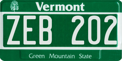 VT license plate ZEB202
