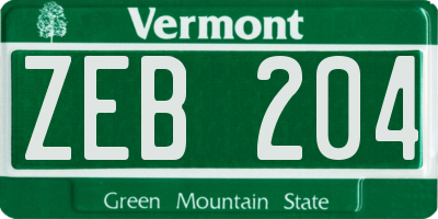 VT license plate ZEB204