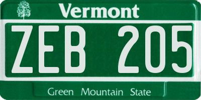 VT license plate ZEB205