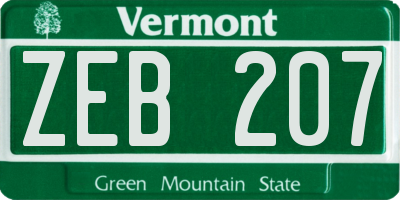 VT license plate ZEB207