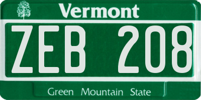 VT license plate ZEB208