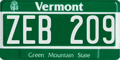 VT license plate ZEB209