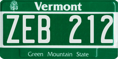 VT license plate ZEB212