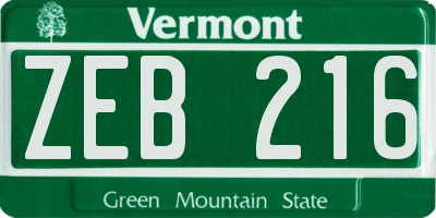 VT license plate ZEB216