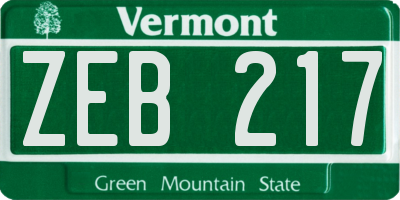 VT license plate ZEB217