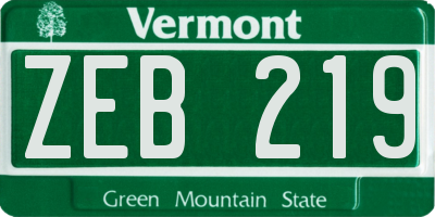 VT license plate ZEB219