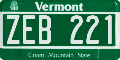 VT license plate ZEB221