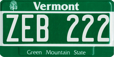 VT license plate ZEB222