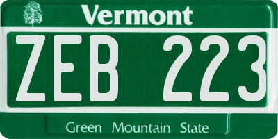 VT license plate ZEB223