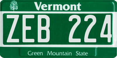 VT license plate ZEB224