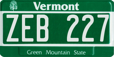 VT license plate ZEB227