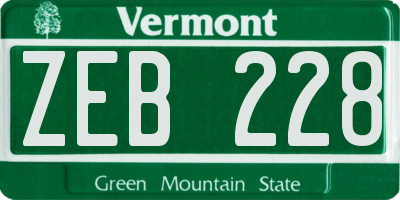 VT license plate ZEB228