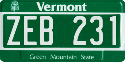 VT license plate ZEB231