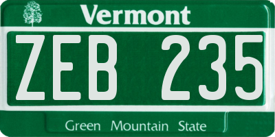 VT license plate ZEB235