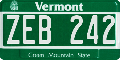VT license plate ZEB242
