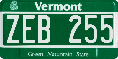 VT license plate ZEB255