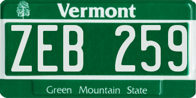 VT license plate ZEB259