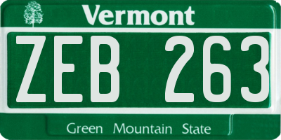VT license plate ZEB263