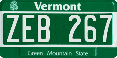 VT license plate ZEB267