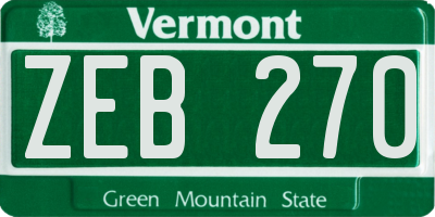 VT license plate ZEB270