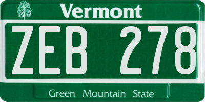 VT license plate ZEB278