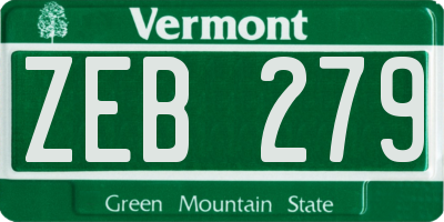 VT license plate ZEB279