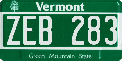 VT license plate ZEB283