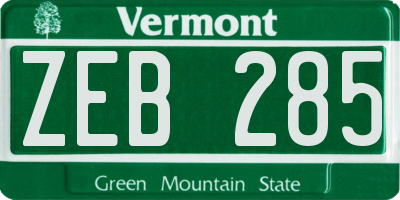 VT license plate ZEB285