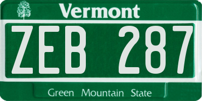 VT license plate ZEB287