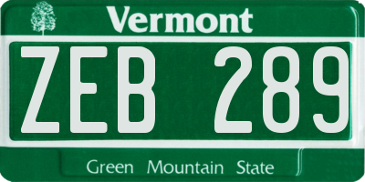 VT license plate ZEB289