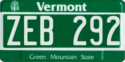 VT license plate ZEB292