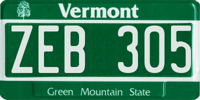 VT license plate ZEB305