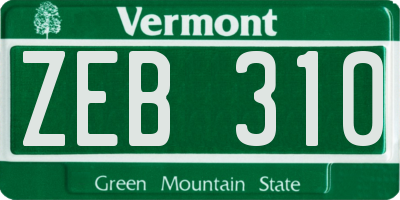 VT license plate ZEB310
