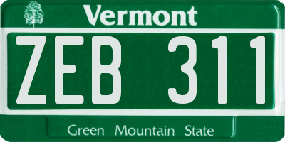 VT license plate ZEB311