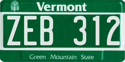VT license plate ZEB312