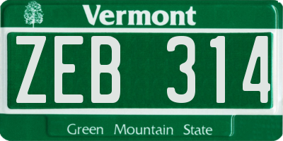VT license plate ZEB314